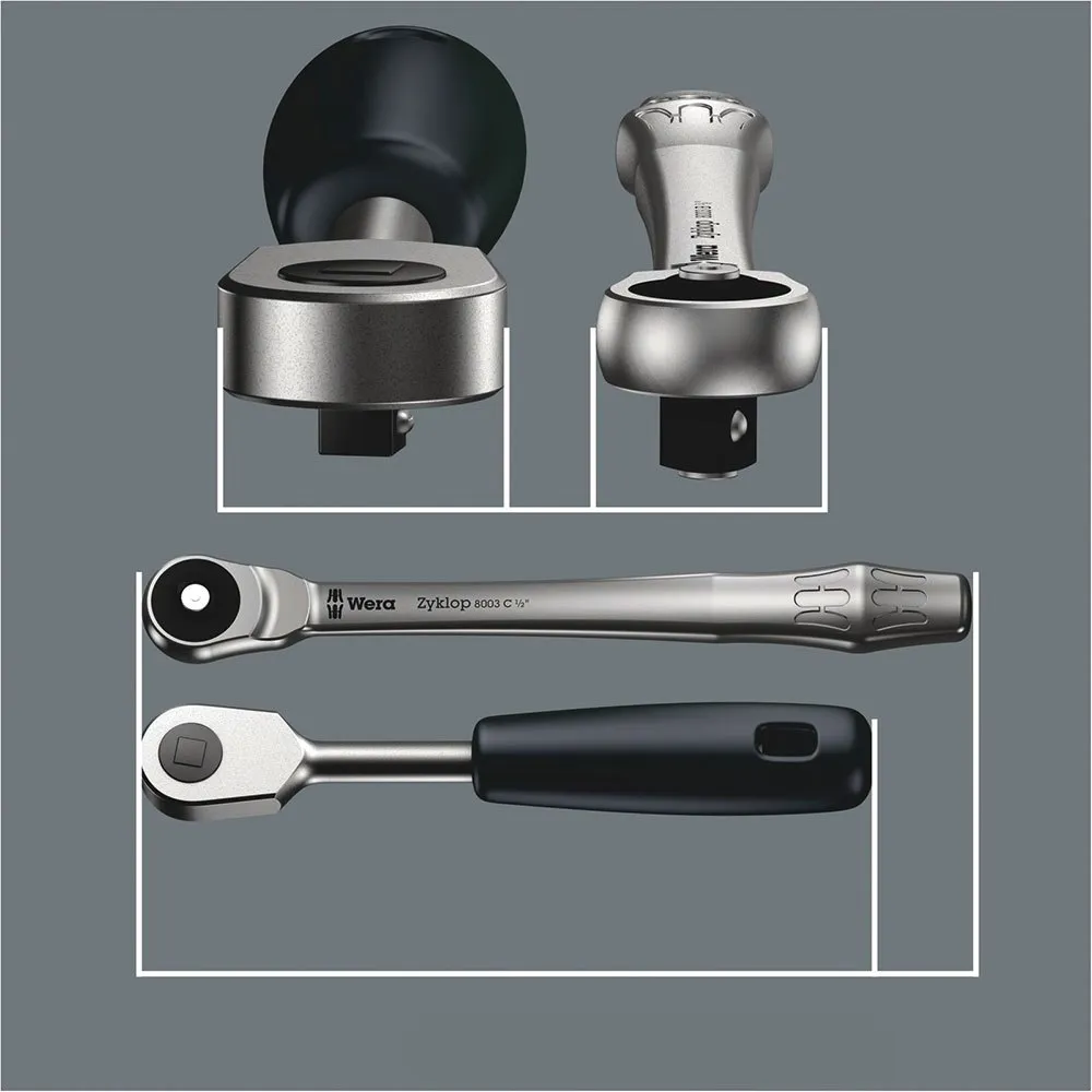 Wera 8100 Sa 7 Zyklop Metall-spärrskaftsats Med Genomgående Fyrkant, Silver, One Size