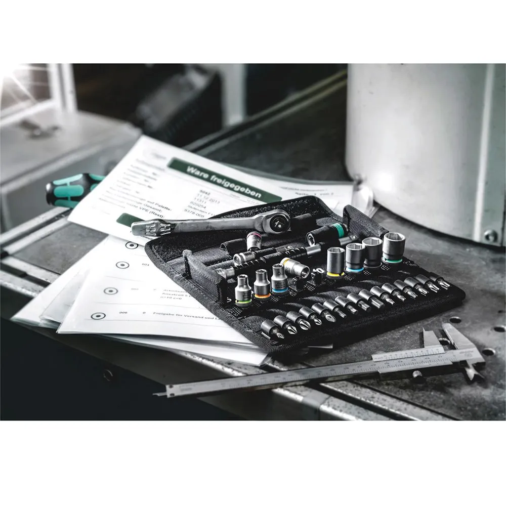 Wera 8100 Sa 7 Zyklop Metall-spärrskaftsats Med Genomgående Fyrkant, Silver, One Size