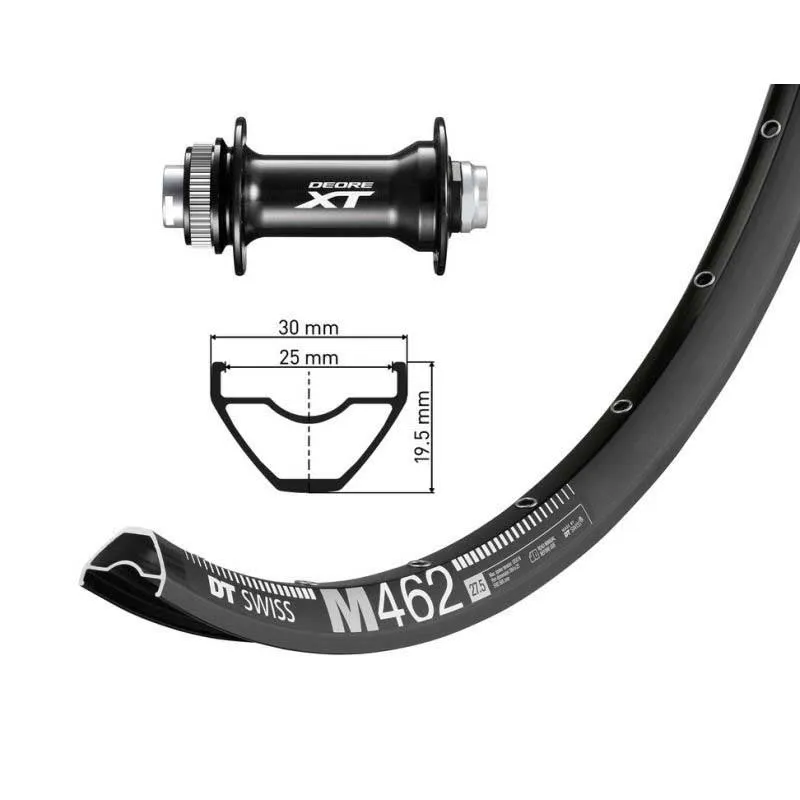 Wiener Dt Swiss M462 27.5´´ Cl Disc Boost Mtb Framhjul, Black / white, 15 X 110mm