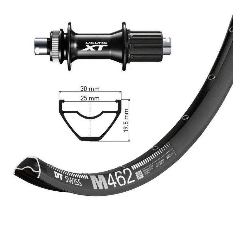 Winora Dt Swiss M462 Shimano Deore Xt 8-11s 27.5´´ Cl Disc Bakhjul, Black, 12 x 148mm, Shimano/Sram HG