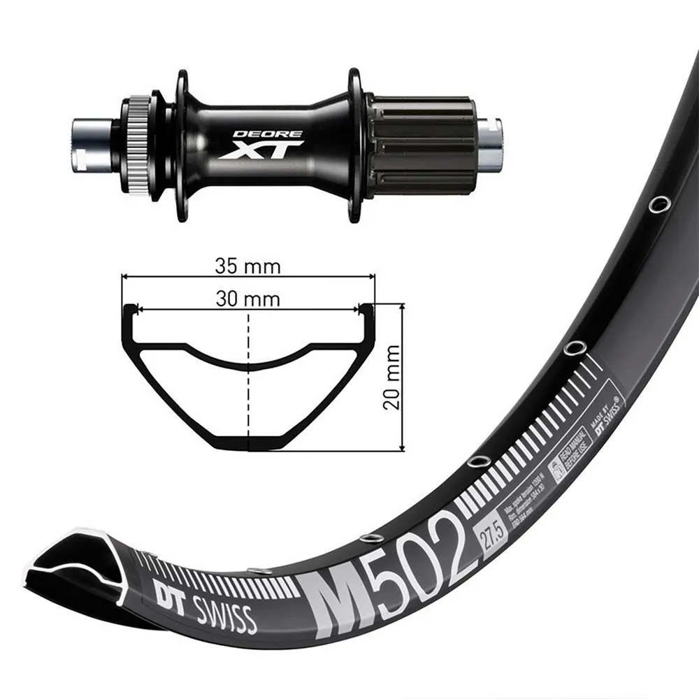 Winora Dt Swiss M502 Shimano Deore Xt 8-11s 27.5´´ Cl Disc Bakhjul, Black, 12 x 148mm, Shimano/Sram HG