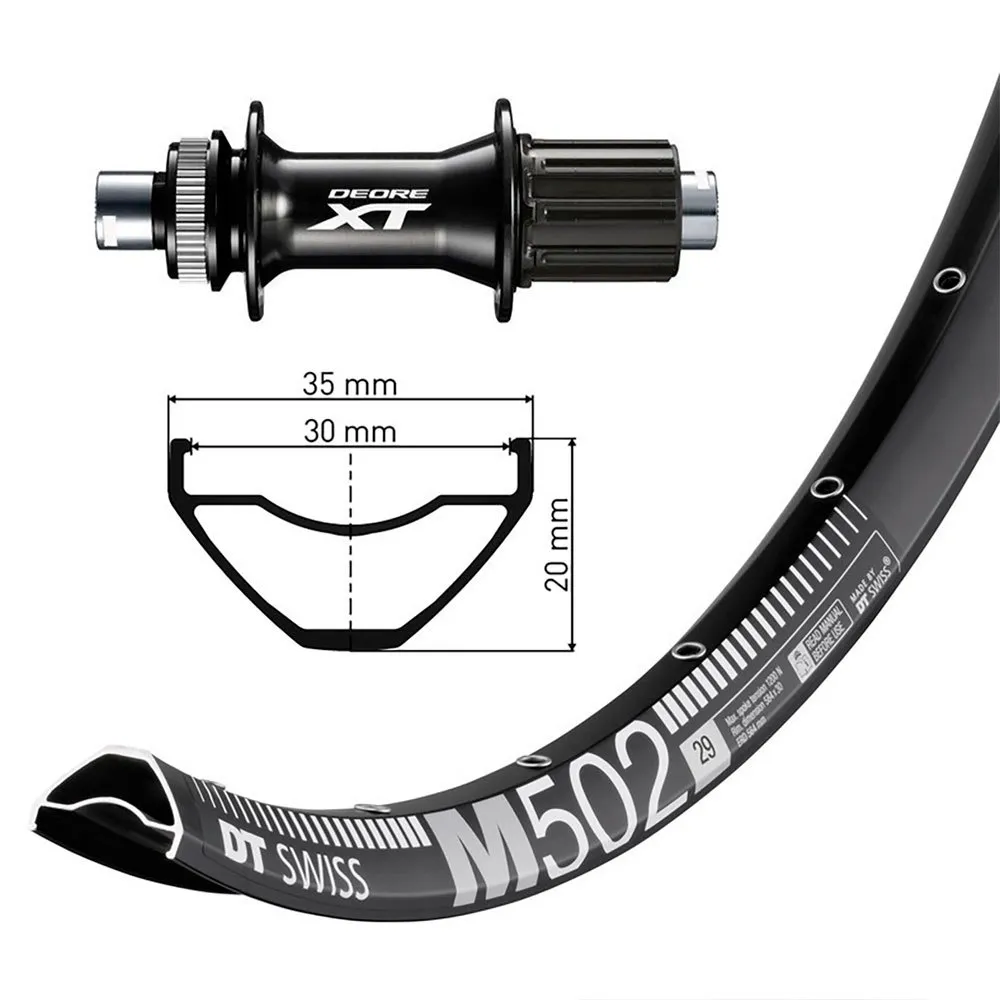 Winora Dt Swiss M502 Shimano Deore Xt 8-11s 29´´ Cl Disc Bakhjul, Black, 12 x 148mm, Shimano/Sram HG