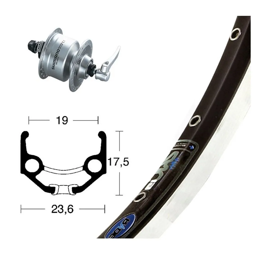 Winora Rigida Zac 19 Qr Dynamo Shimano Dh3n72 Framhjul För Landsvägscykel, Black / silver, 9 x 100mm Winora Rigida Zac 19 Qr Dynamo Shimano Dh3n72 Framhjul För Landsvägscykel, Black / silver, 9 x 100mm