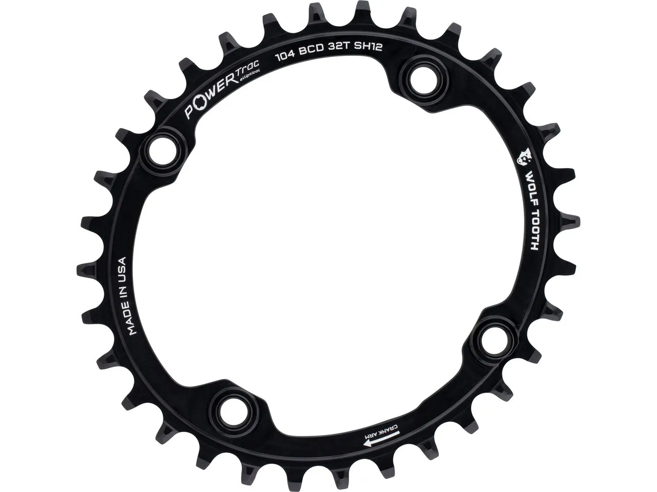 Wolf Tooth Elliptical 104 BCD Kettenblatt für Shimano HG+ 12-fach Kette, Black, 34t