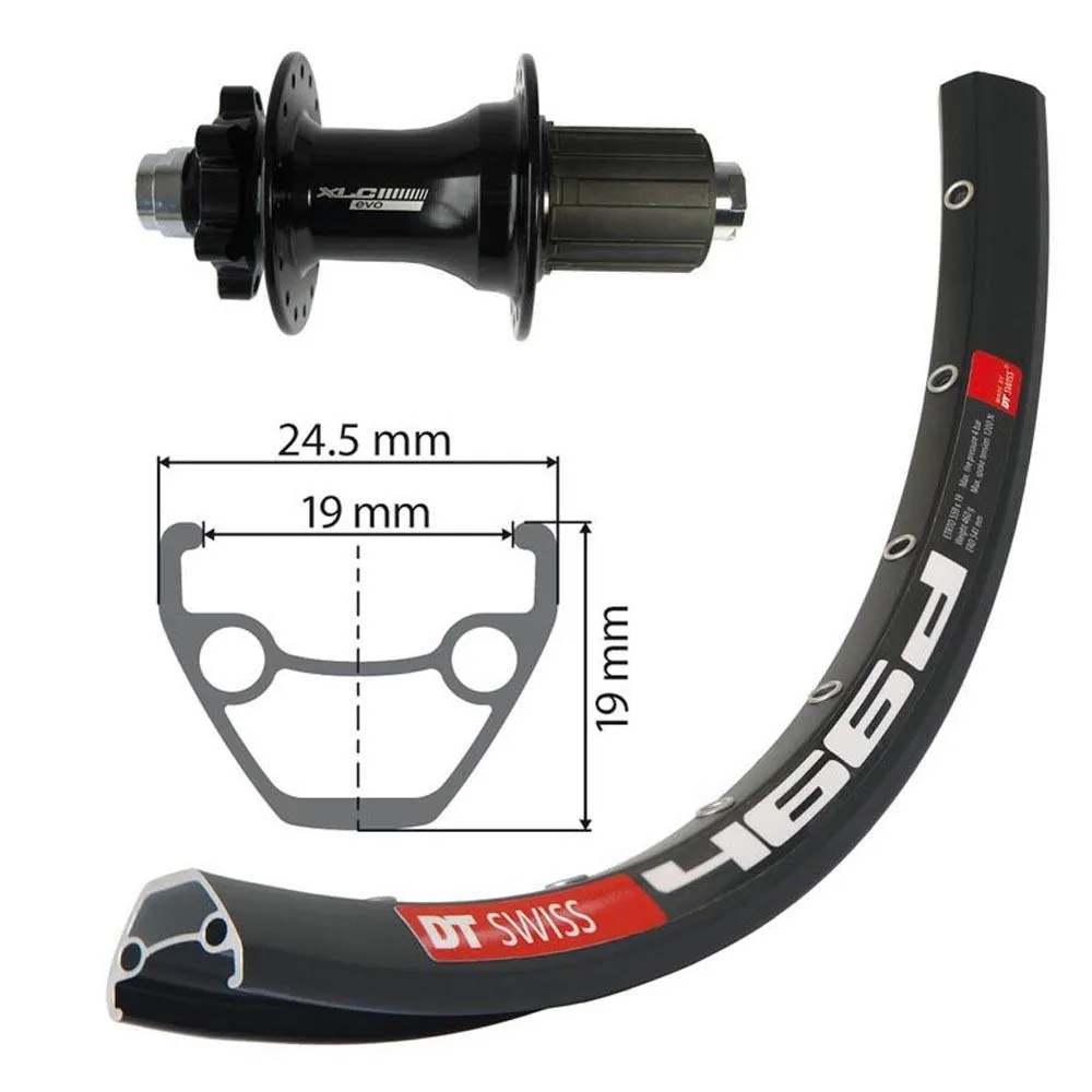 XLC Dt Swiss 466d Evo 8-10s 29´´ 6b Disc Mtb Bakhjul, Black, 12 x 142mm, Sram XD