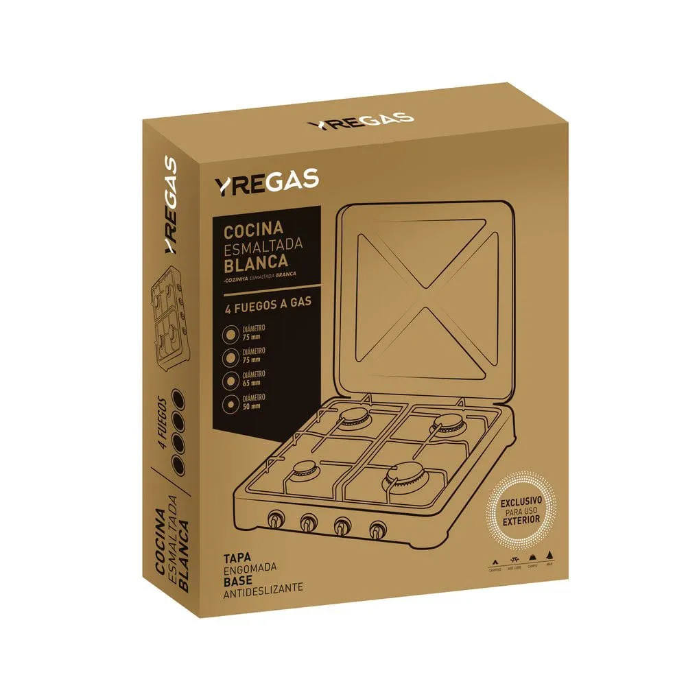 Yregas Emaljerad Gasspis 4 Brännare, White, One Size