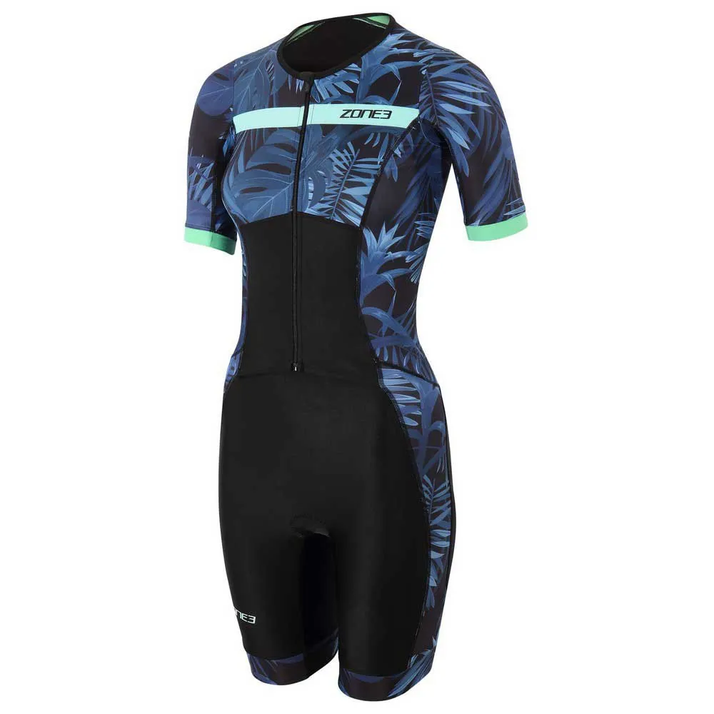 Zone3 Activate+ Tropical Palm Kortärmad Triathlondräkt female, Navy / mint
